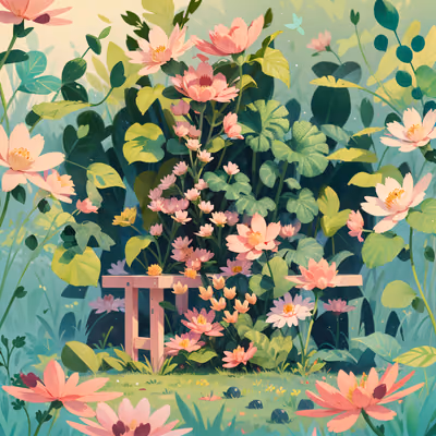 Pink Blossom Garden Illustration QR Code Art — image 1