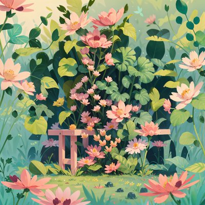 Pink Blossom Garden Illustration QR Code Art