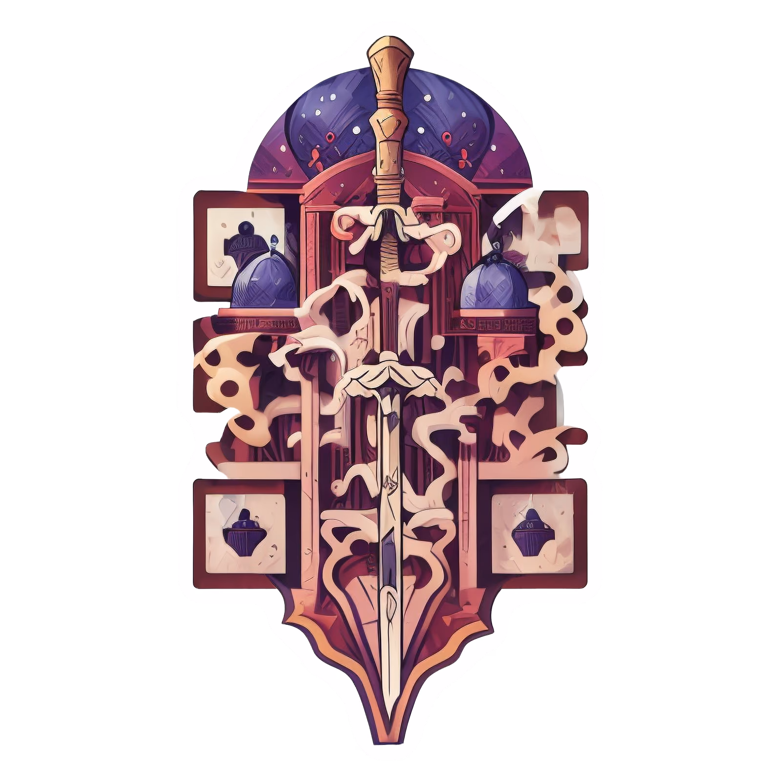 Ornate Sword Emblem Vector QR Code for Stickers — image 1