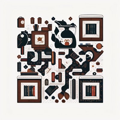 Cozy Teapot and Books Vector QR Code for Packaging