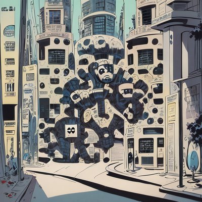 Comic Book City Street Robot QR Code for Posters