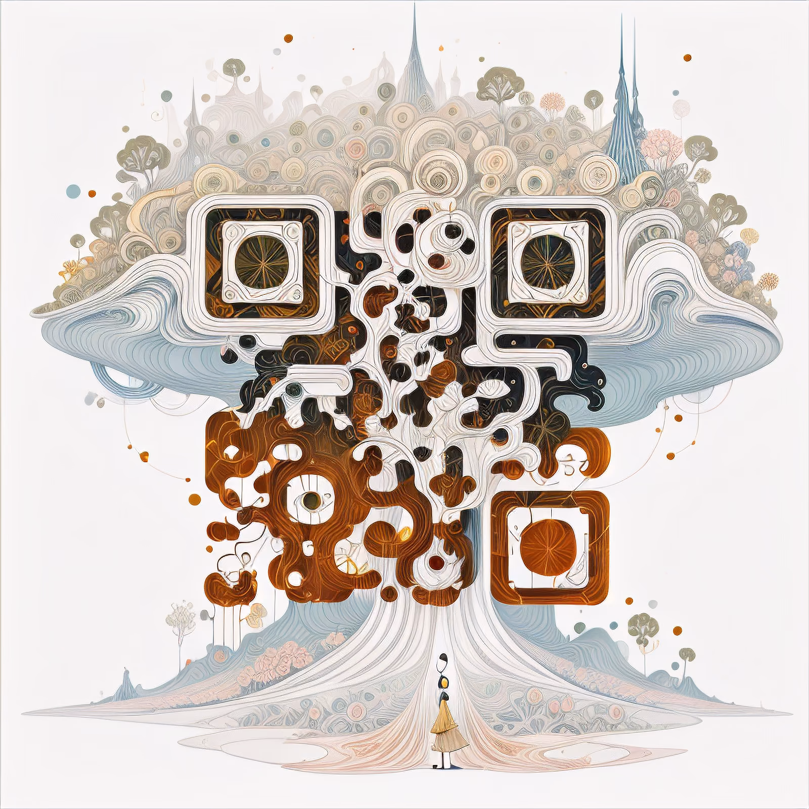童话故事书风大树插画二维码艺术 — 图片 1