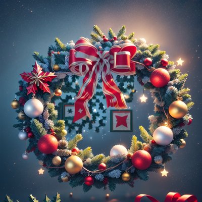 Christmas Wreath 3D Render QR Code for Greeting Cards