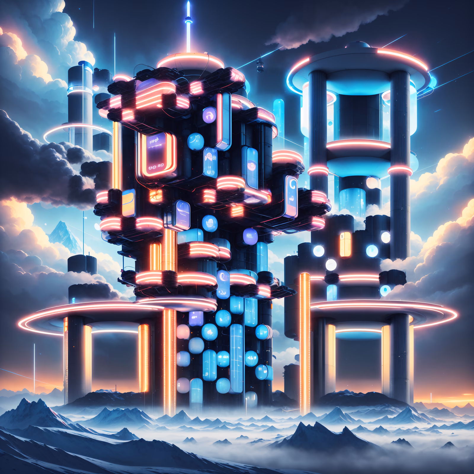 Неоновая ретрансляционная башня, ретрофутуризм: QR-код для постеров — изображение 1
