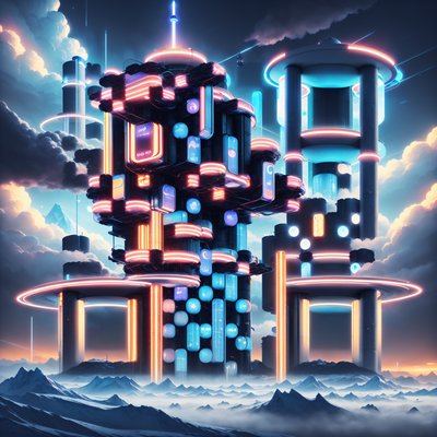 Neon Relay Tower Retrofuturism QR Code for Posters