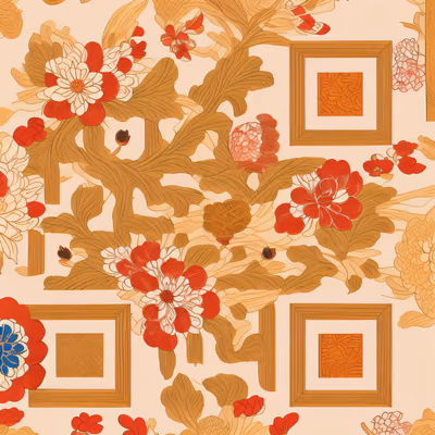 Красные пионы в японском стиле, узорное QR-код искусство — изображение 1