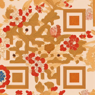 Red Peony Japanese Pattern QR Code Art