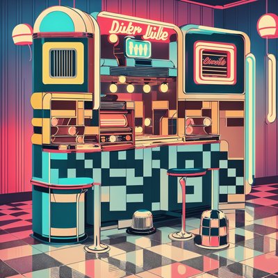 Retro Diner Jukebox Illustration QR Code for Restaurant Menus