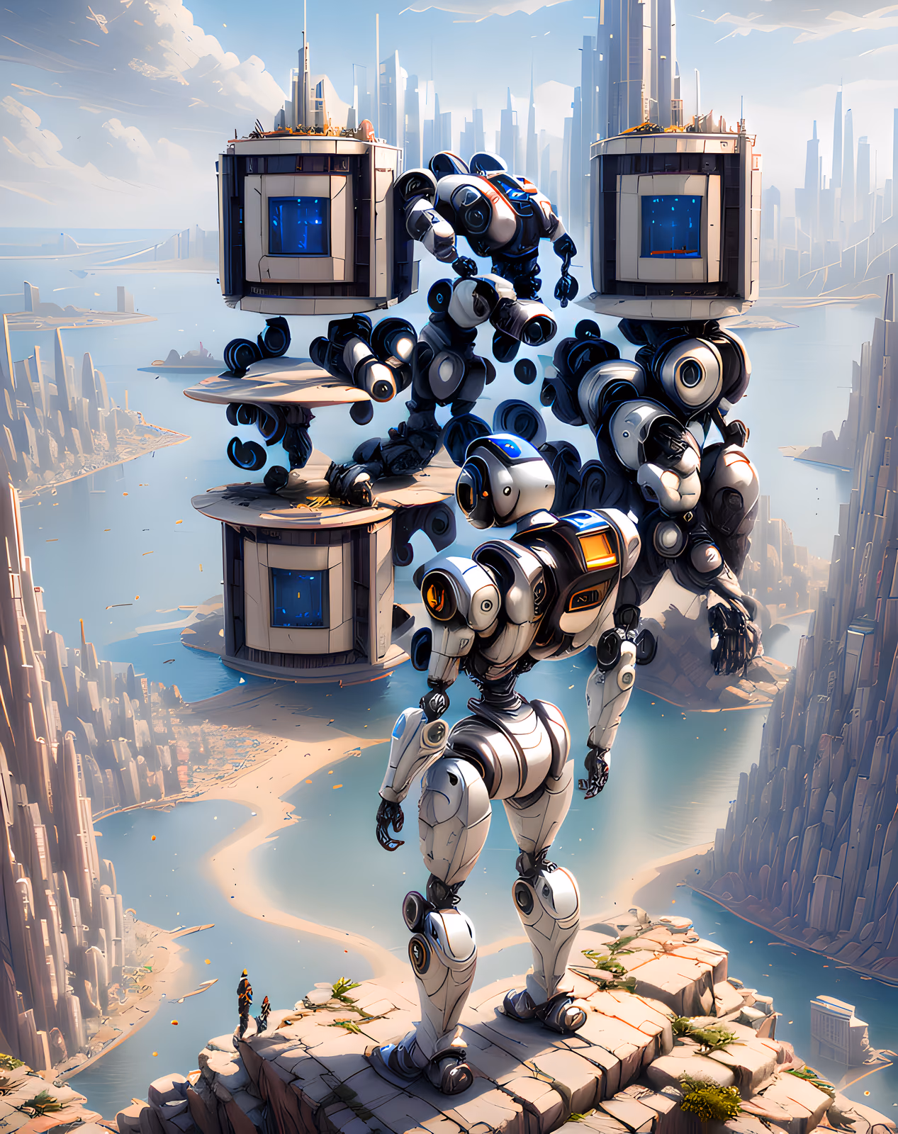 Robot Overlooking Futuristic City QR Code for Posters — image 1