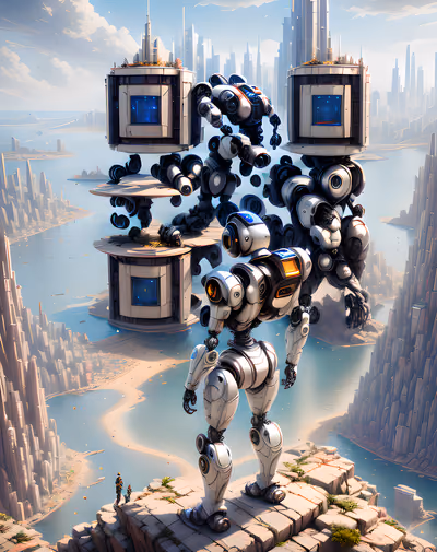 Robot Overlooking Futuristic City QR Code for Posters — image 1
