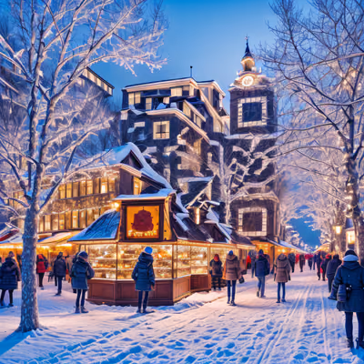 Snowy Christmas Market Digital Painting Street QR Code for Posters — image 1