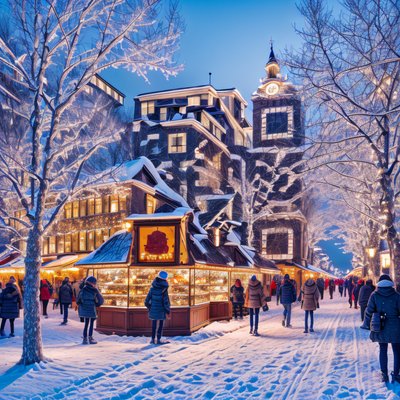 Snowy Christmas Market Digital Painting Street QR Code for Posters