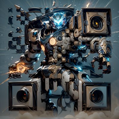 Glowing Mecha Robot 3D Render QR Code for Posters