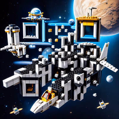 Космический корабль из кубиков над планетой: QR-код для постеров — изображение 1