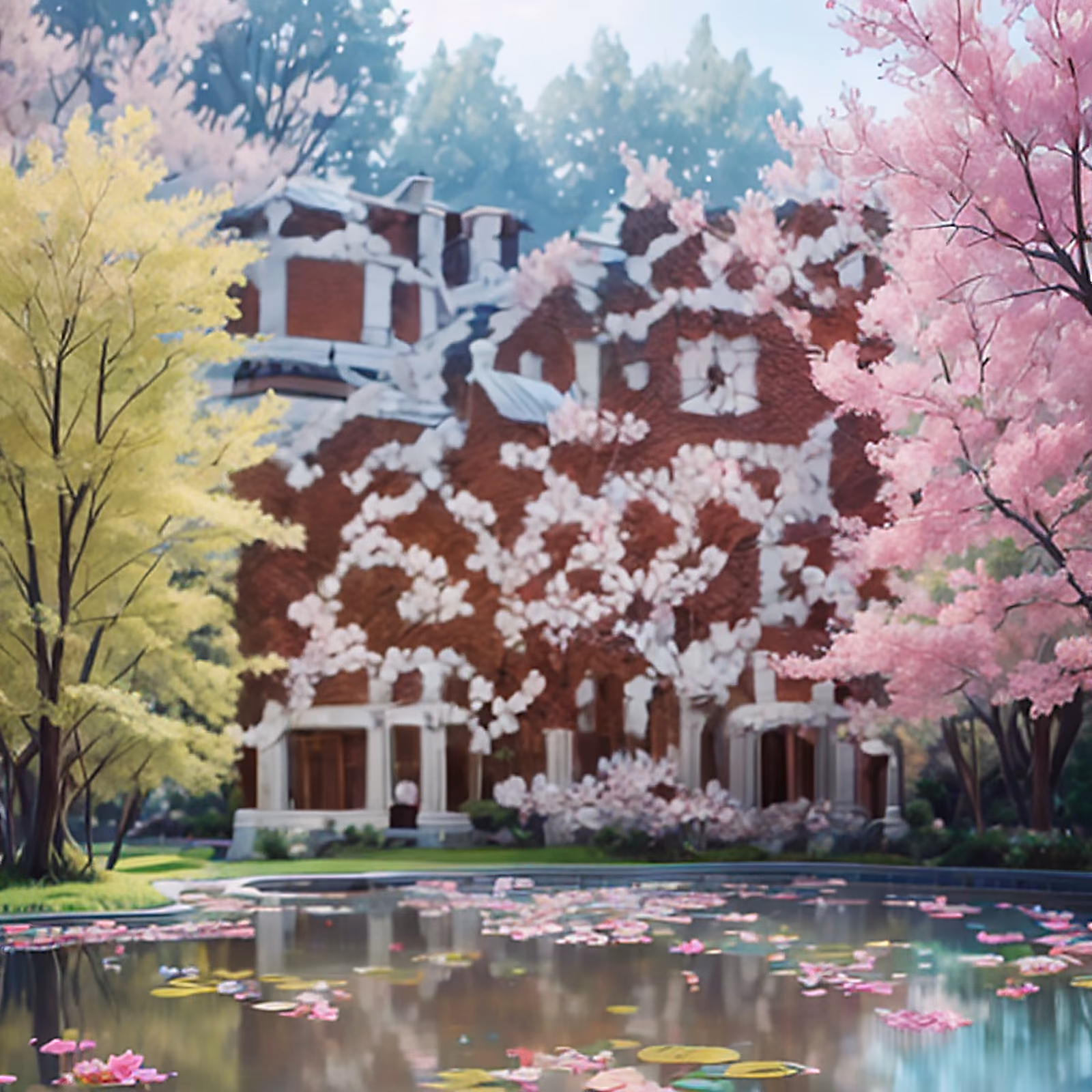 Brick Mansion Spring Pond Painting QR Code Art — image 1