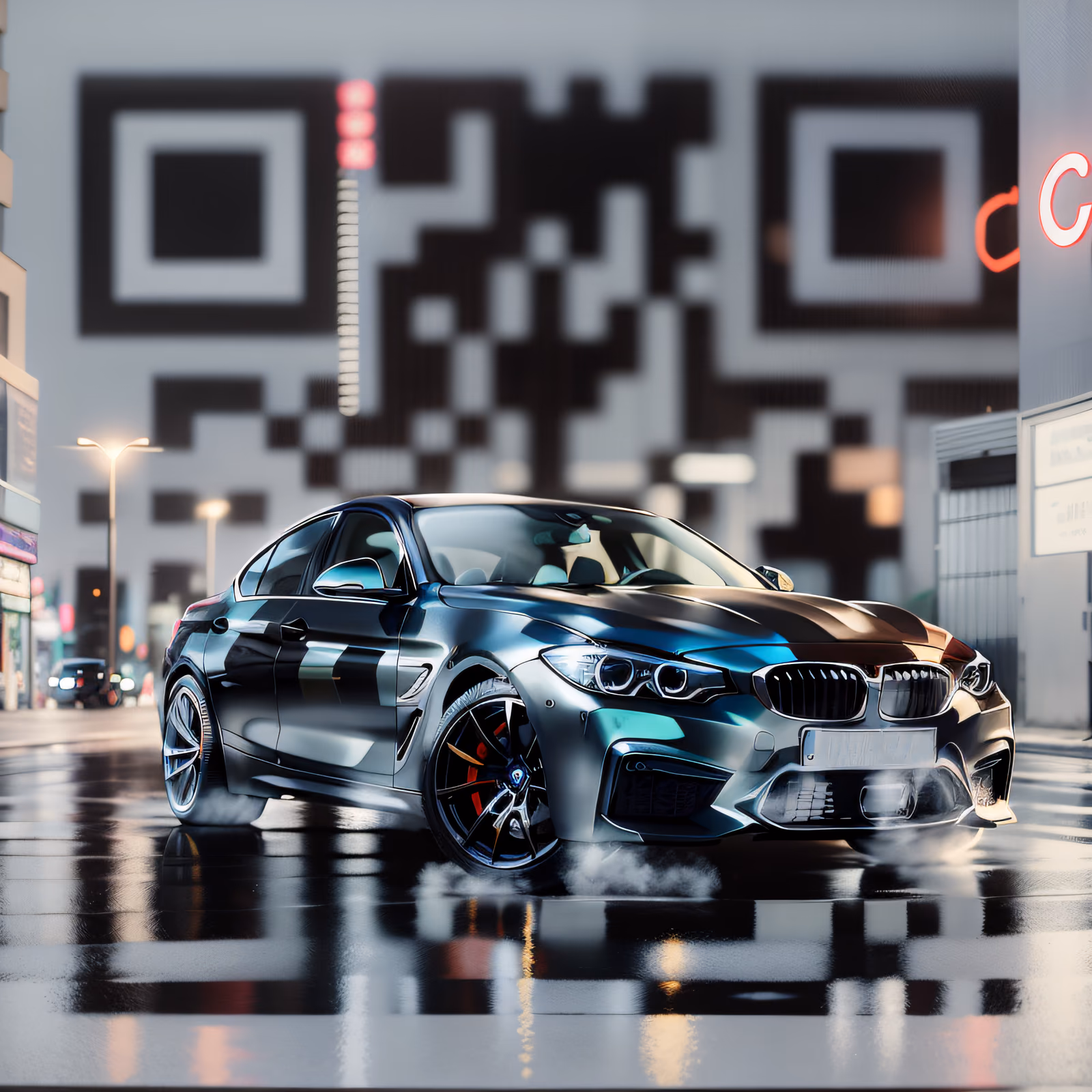 Cyberpunk Sports Car Street Photo QR Code for Posters — image 1