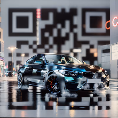 Cyberpunk Sports Car Street Photo QR Code for Posters — image 1