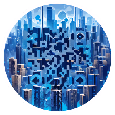 Город голубых небоскрёбов, вектор: QR-код для наклеек — изображение 1