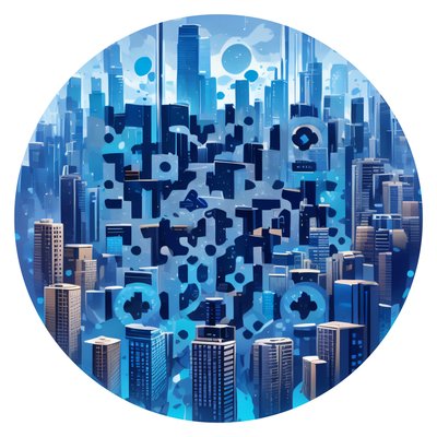 Blue Skyscraper City Vector QR Code for Stickers