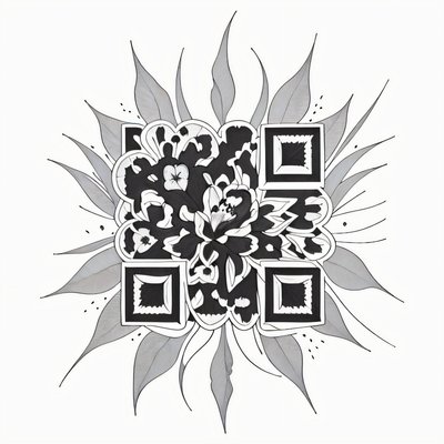 Ink Flower and Leaves Tattoo QR Code for Temporary Tattoos