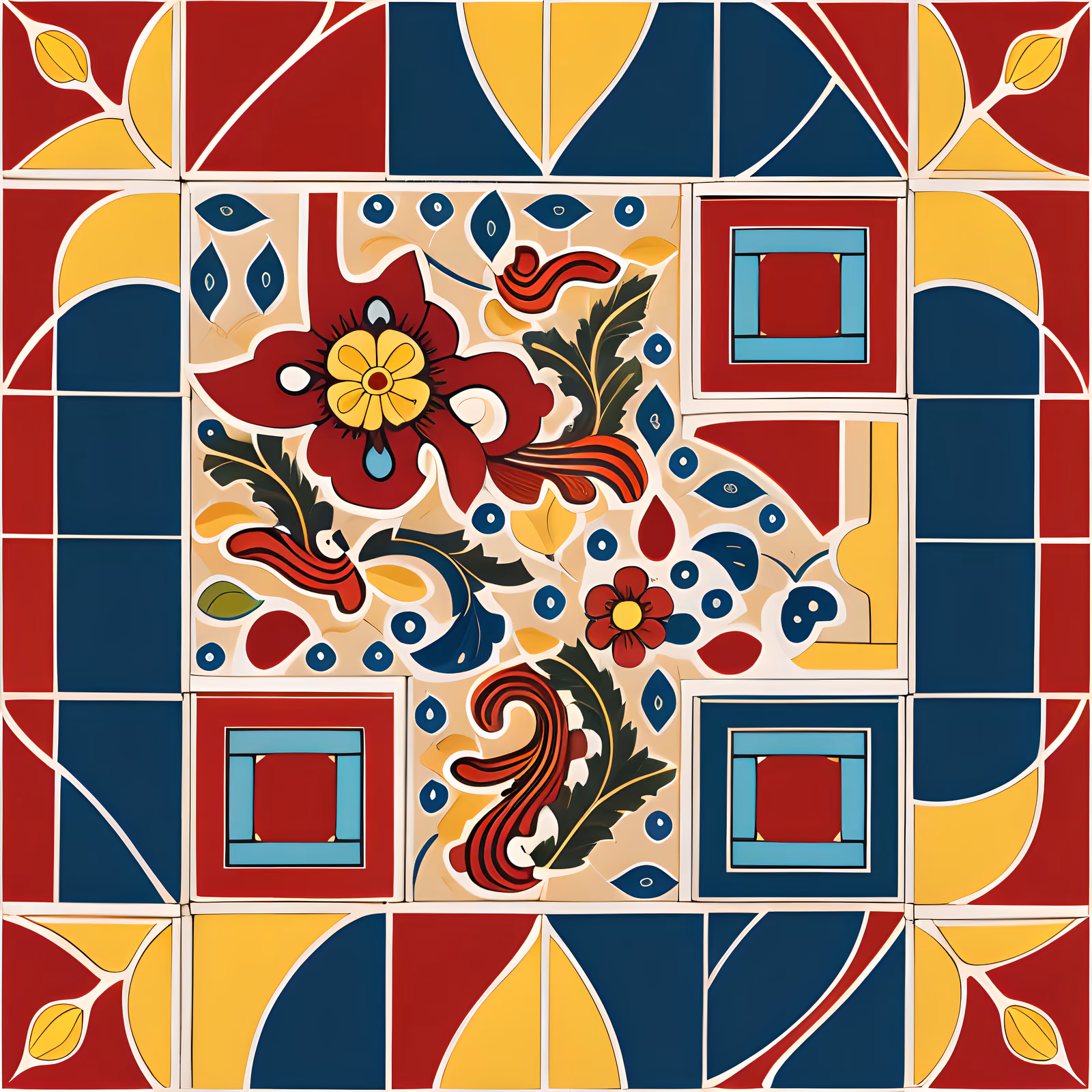 Talavera Tile Folk Pattern QR Code for Packaging — image 1
