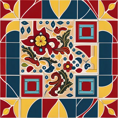 Talavera Tile Folk Pattern QR Code for Packaging