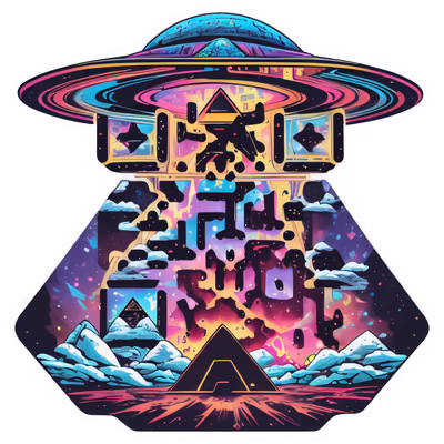 Pyramid and UFO Psychedelic QR Code for Stickers — image 1