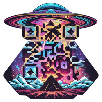 Pyramid and UFO Psychedelic QR Code for Stickers