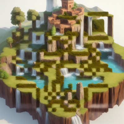 Floating Waterfall Island Concept Art QR Code Art
