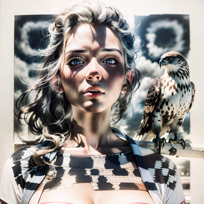 Woman and Hawk Hyperreal Portrait QR Code for Posters — image 1