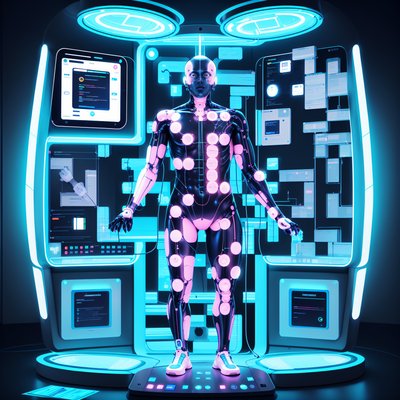 Medical Diagnostic Pod Retrofuturism QR Code for Posters