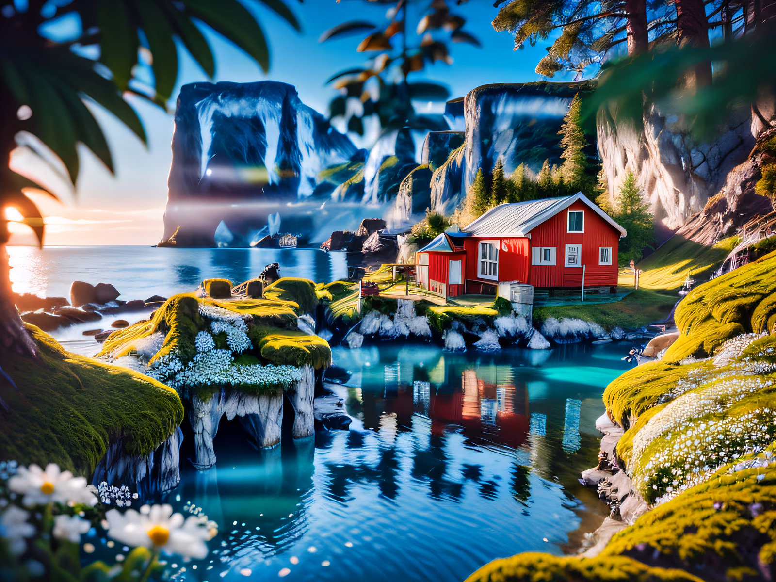 Norwegian Fjord Red Cabin Photography QR Code for Posters — image 1