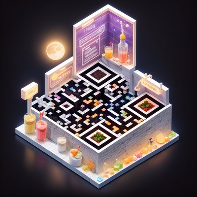 Lunar Juice Bar Isometric QR Code for Restaurant Menus