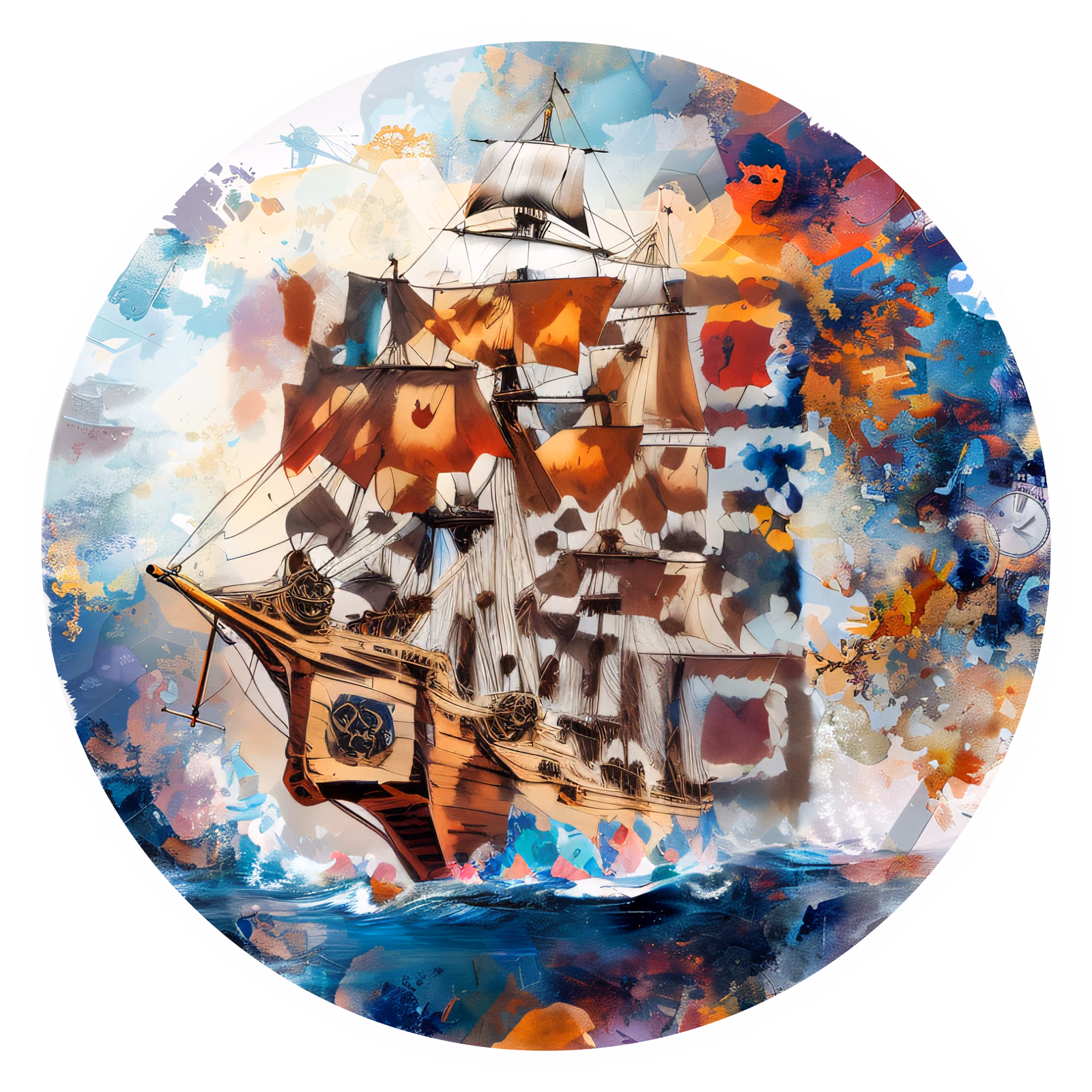 QR-код с военным фрегатом в живописном стиле для стикеров — изображение 1