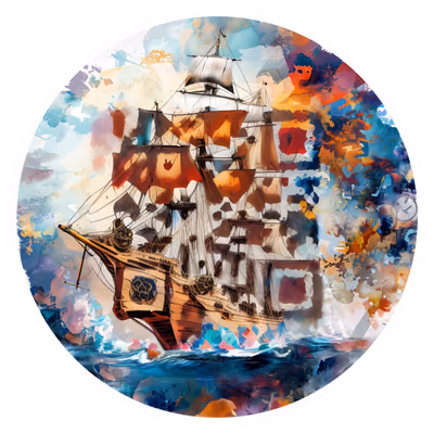 QR-код с военным фрегатом в живописном стиле для стикеров — изображение 1