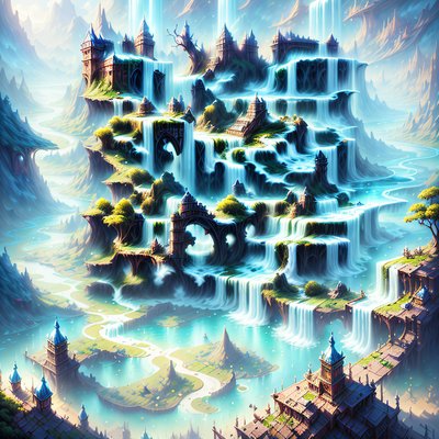 Fantasy Waterfall City Matte Painting QR Code Art