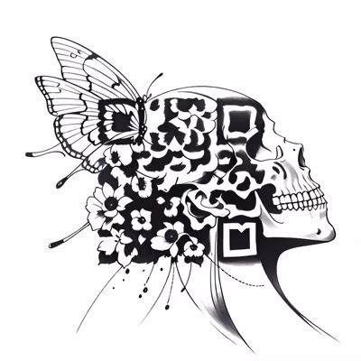 Skull Butterfly Flowers Tattoo QR Code for Temporary Tattoos — image 1