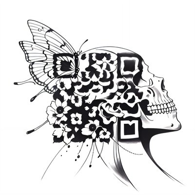 Skull Butterfly Flowers Tattoo QR Code for Temporary Tattoos