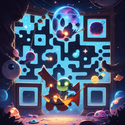Cartoon Alien in Space Hammock QR Code Art — image 1