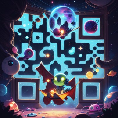 Cartoon Alien in Space Hammock QR Code Art