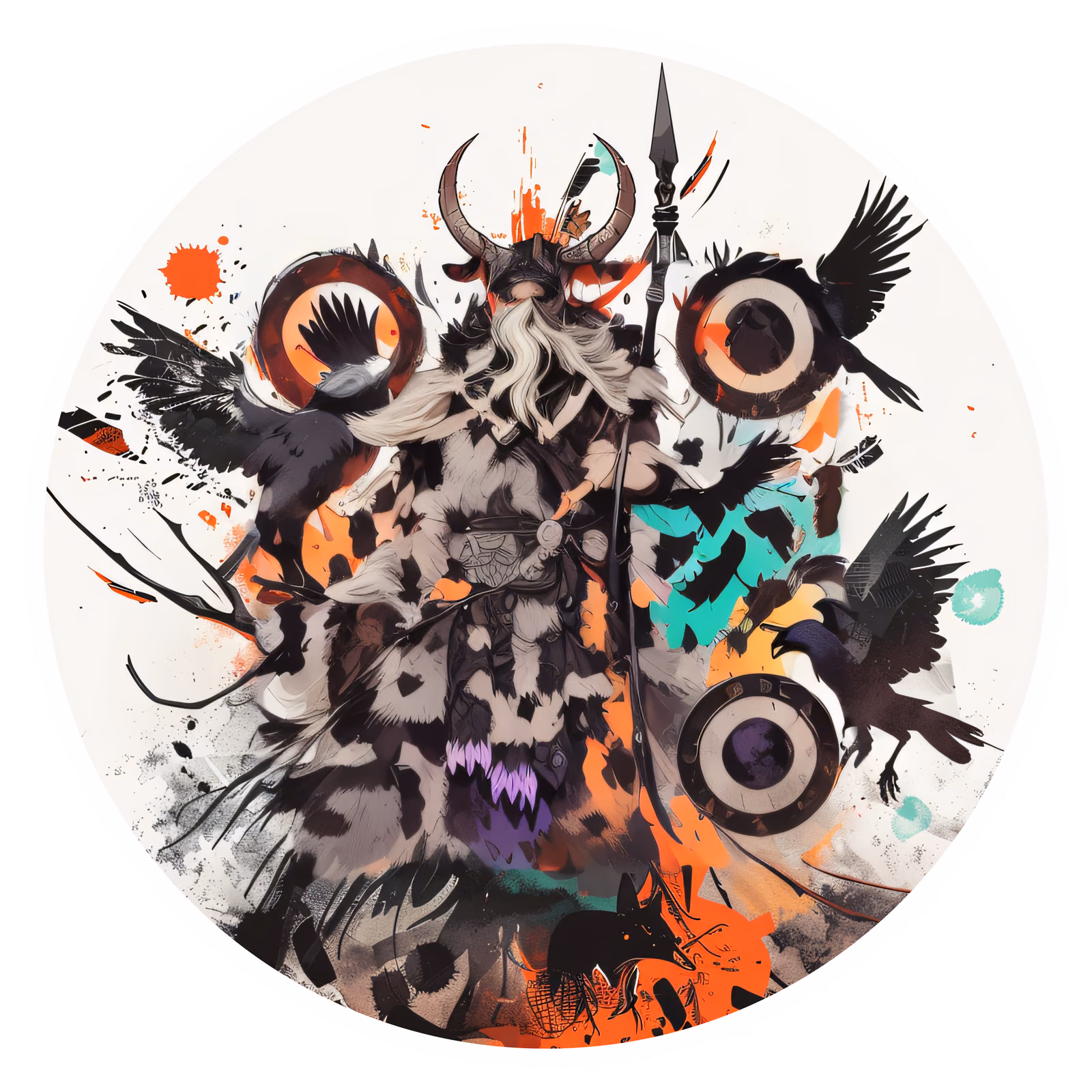 Norse God Odin with Ravens QR Code for Stickers — image 1