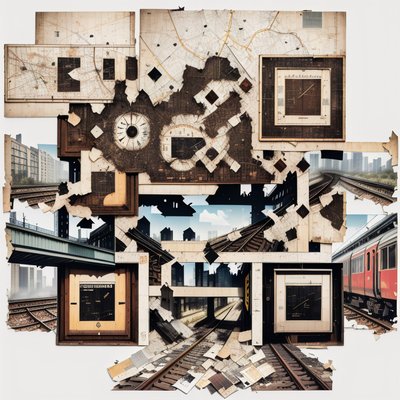 Railway Map Torn Paper Collage QR Code for Posters