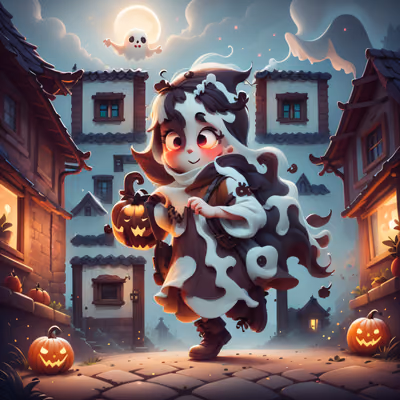 Ghost Costume Child Halloween Cartoon QR Code for Posters — image 1