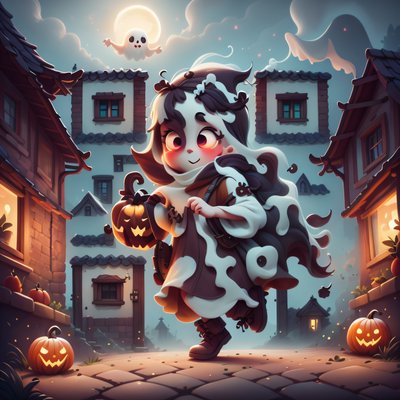Ghost Costume Child Halloween Cartoon QR Code for Posters