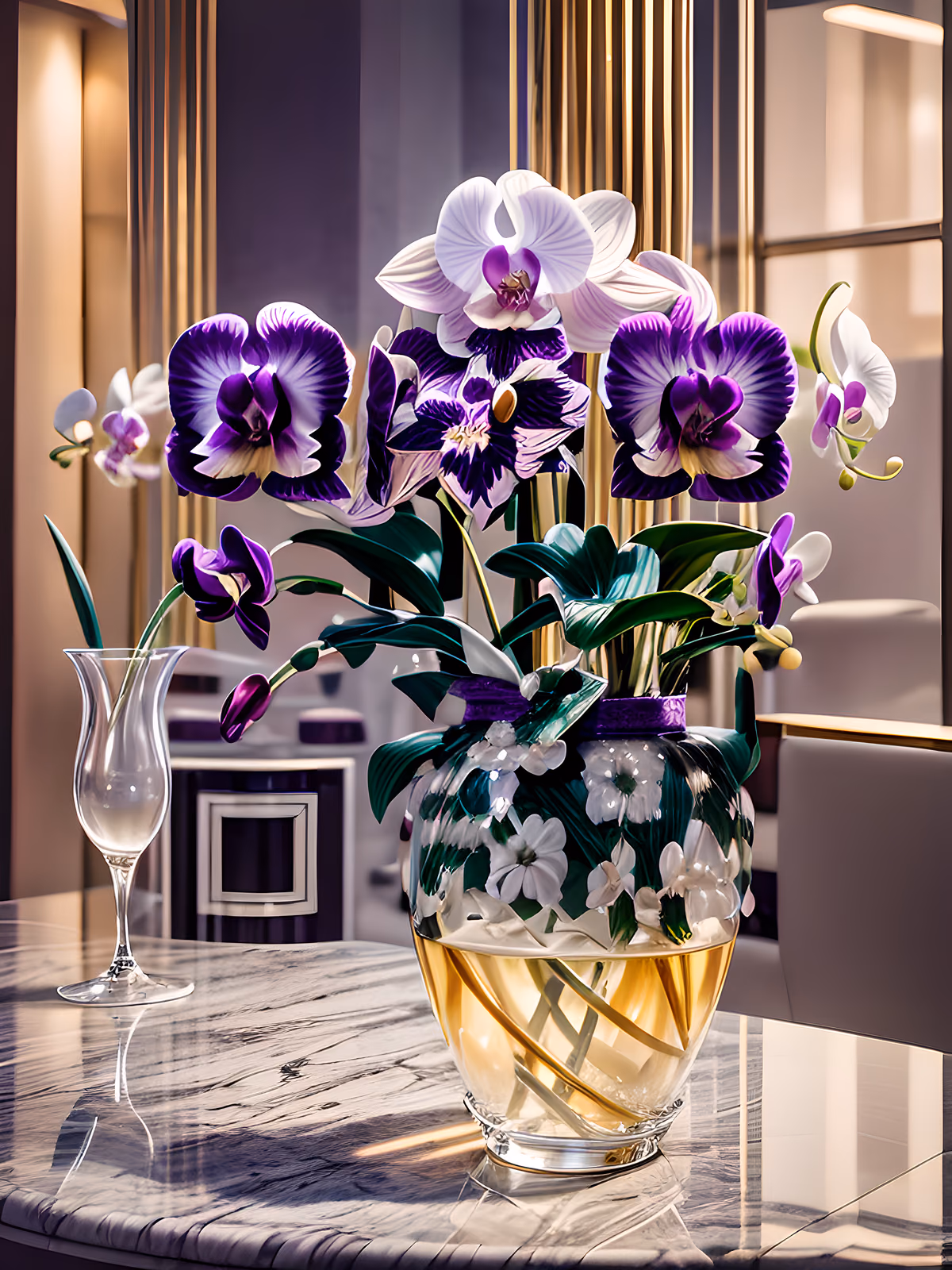 玻璃花瓶中的紫色兰花二维码艺术 — 图片 1