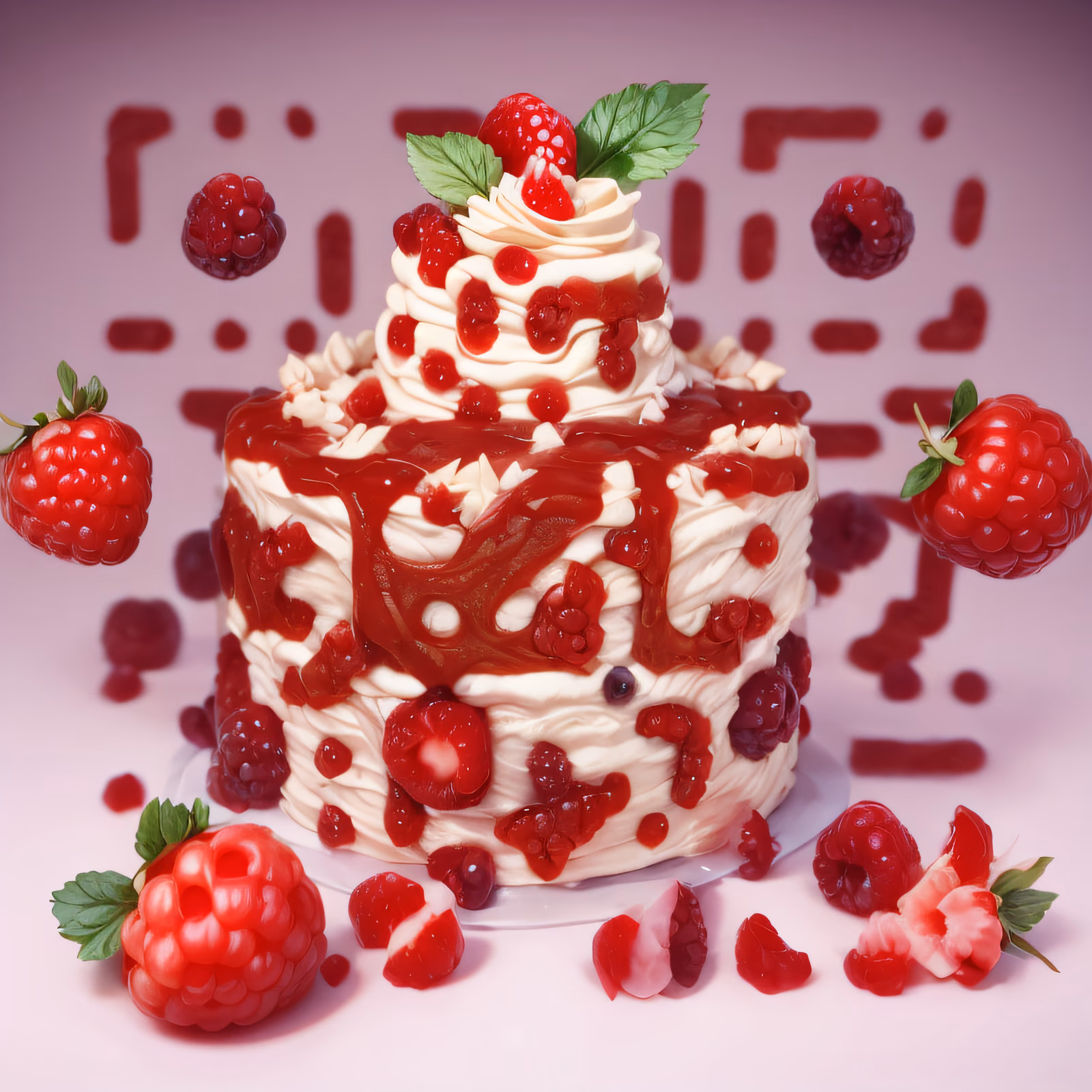 Raspberry Cream Cake 3D Render QR Code for Restaurant Menus — image 1