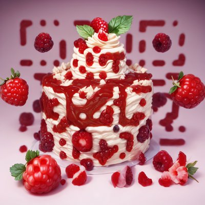 Raspberry Cream Cake 3D Render QR Code for Restaurant Menus