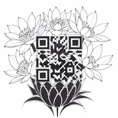 Lotus Flower Bouquet Line Art QR Code for Temporary Tattoos — image 1