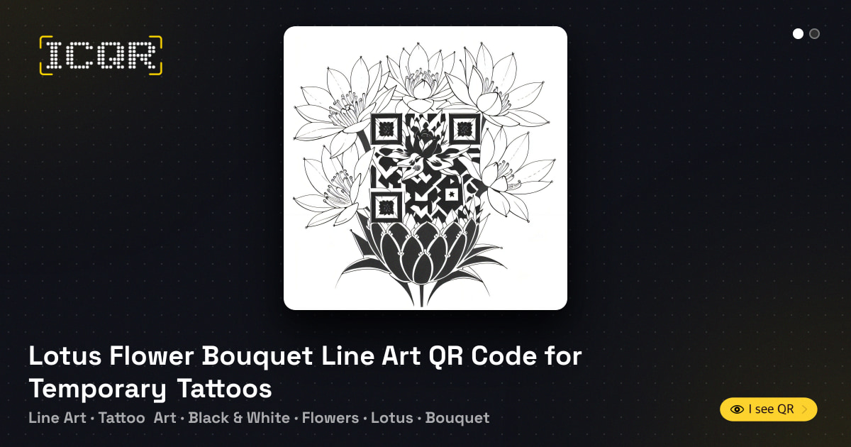 Line Floweers Lotus Flower Bouquet Line Art QR Code for Temporary Tattoos • ICQR