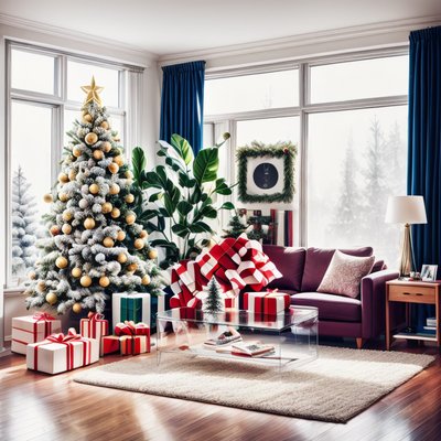 Christmas Living Room Digital Art QR Code for Greeting Cards